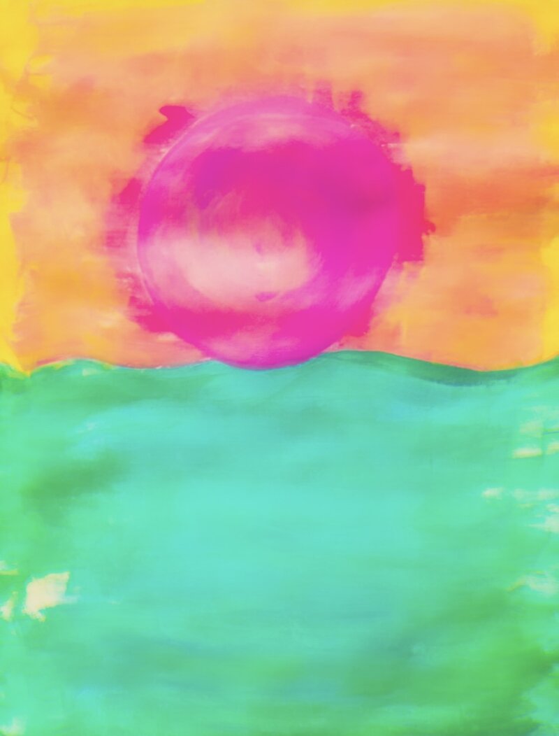 Sol magenta sobre mar turquesa — álmica